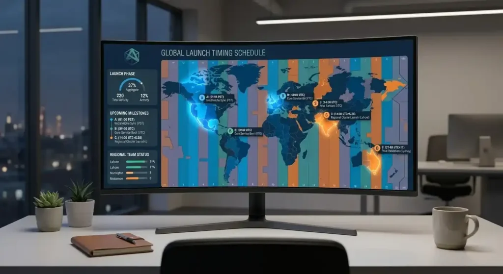 Global launch timing schedule across time zones - Remarkably Different
